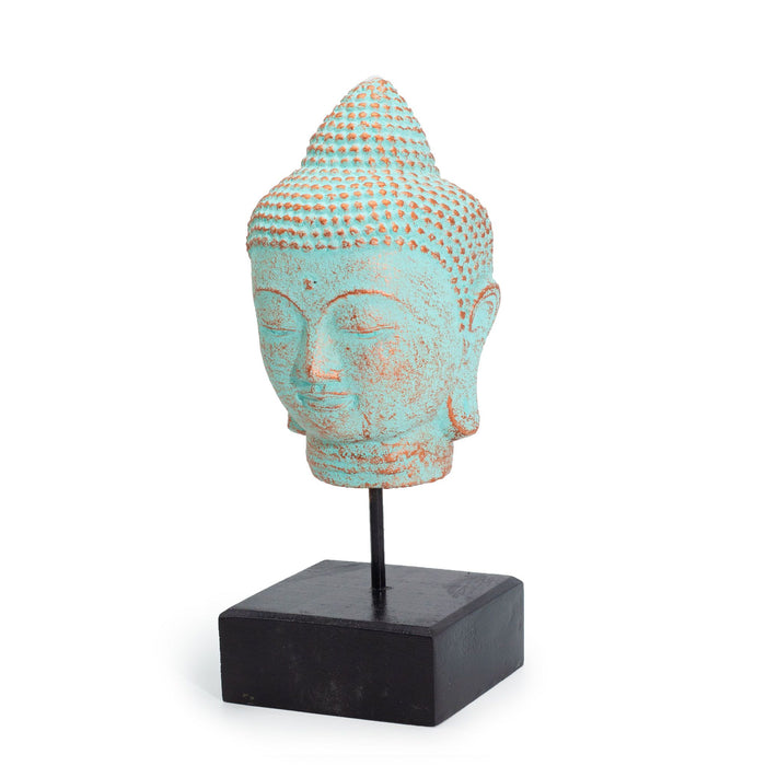 Buddha-Kopf „Stille“ auf Ständer – Grün/Kupfer-Finish