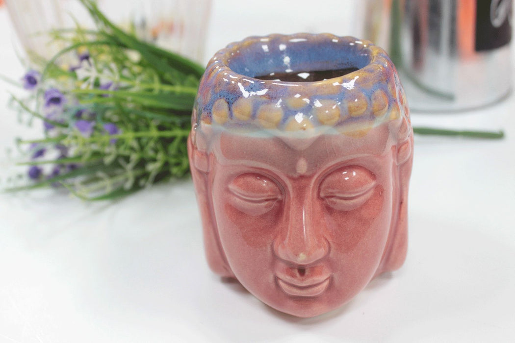 Keramik Duftlampe - Buddha Kopf, Rosa & Petrol