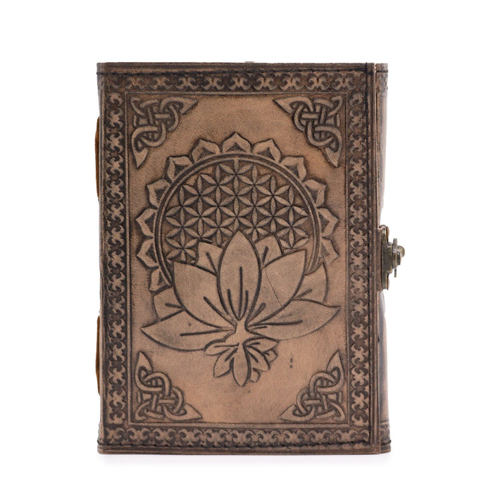 Leder Notizbuch - Lotus Mandala, Antikgrau (18x13cm)