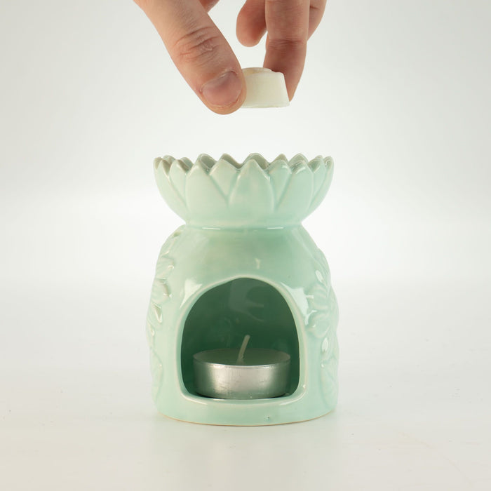 Keramik-Duftlampe – Sonnenblume, Pastellgrün