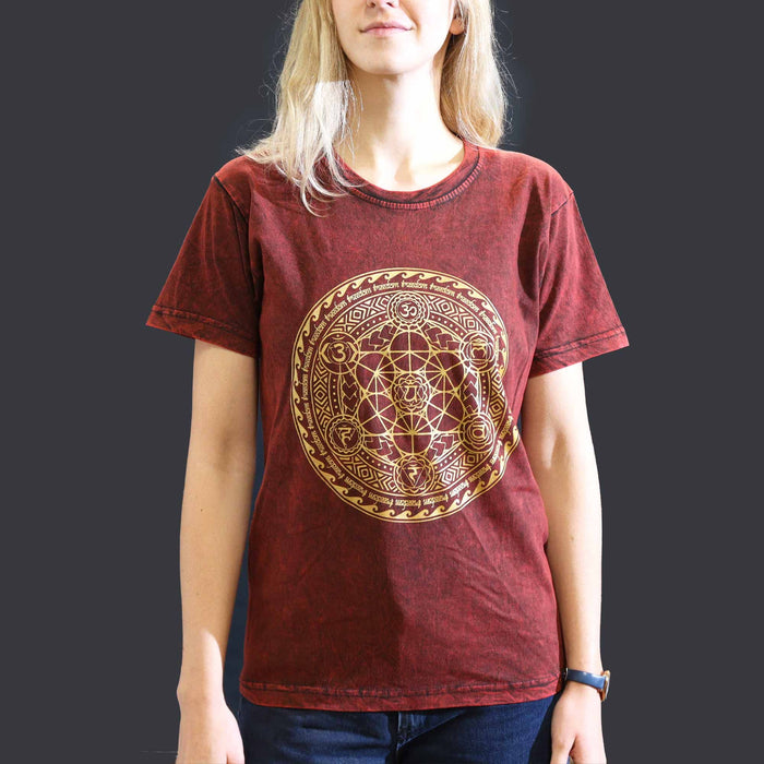 Stonewashed Cotton T-Shirt – Chakra, Maroon (Small)