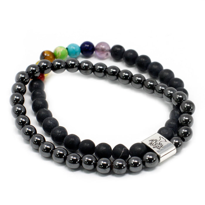 Magnetisches Edelsteinarmband - Schwarzer Stein & Chakra-Steine