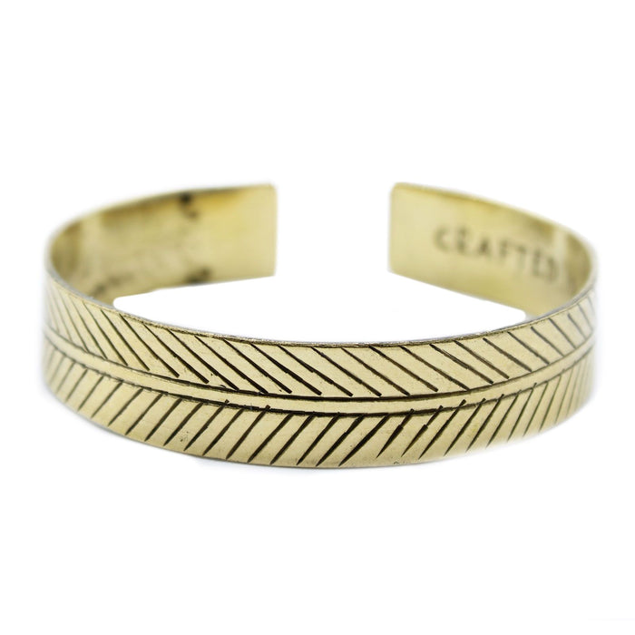 Tibetan Mantra Bracelet - Tribal Leaf, Wide Brass