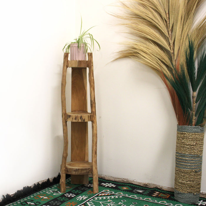 Natural Teak Corner Unit - 3 Shelves