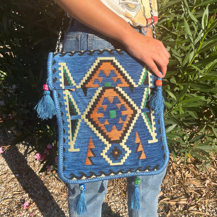 Kilim Sommer Umhängetasche – Himmelblau