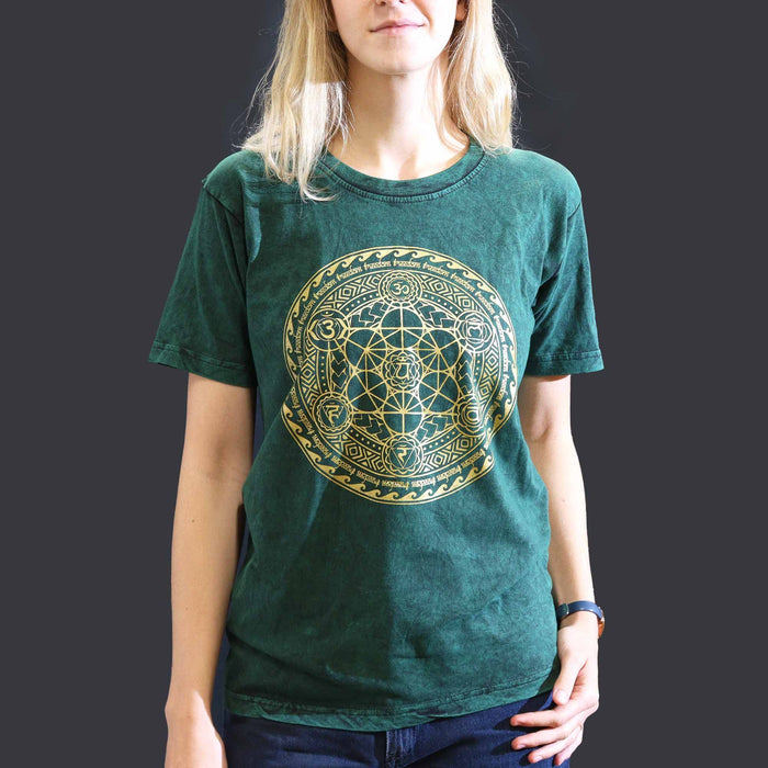 Stonewashed Baumwoll-T-Shirt – Chakra, Grün (Small)