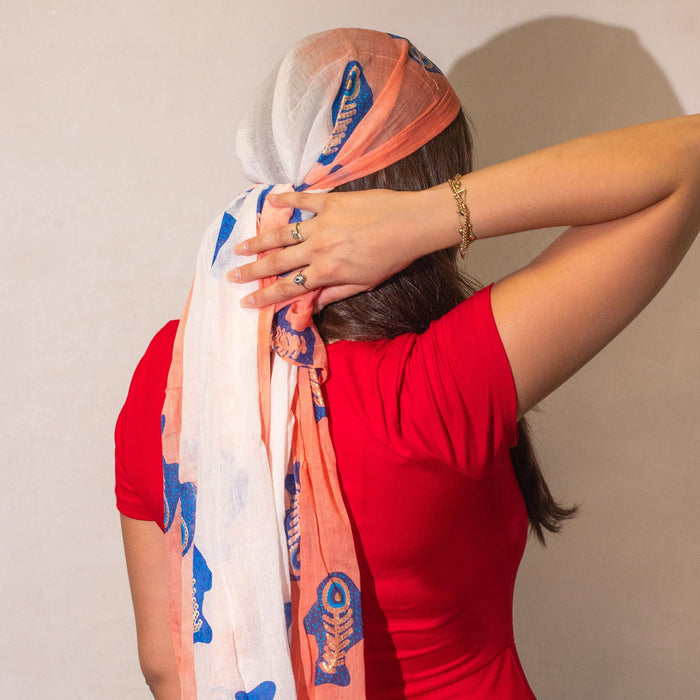 Sommerschal – Aqua Fisch, Koralle