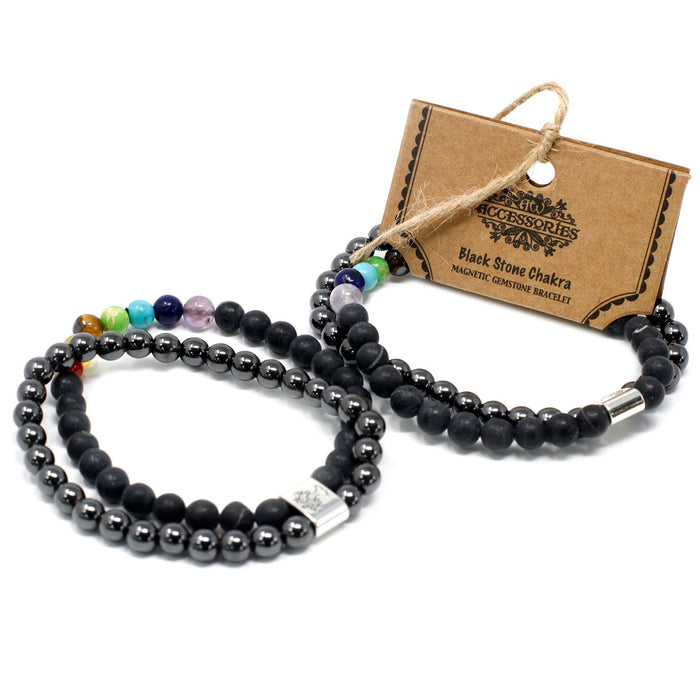 Magnetisches Edelsteinarmband - Schwarzer Stein & Chakra-Steine