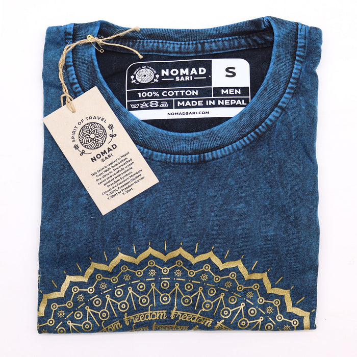 Baumwoll-T-Shirt mit Stonewash-Effekt – Mandala, Blau (Größe S)