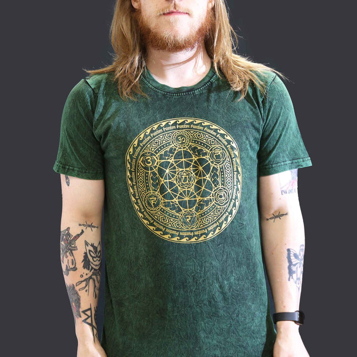 Stonewashed Cotton T-Shirt – Chakra, Green (Large)