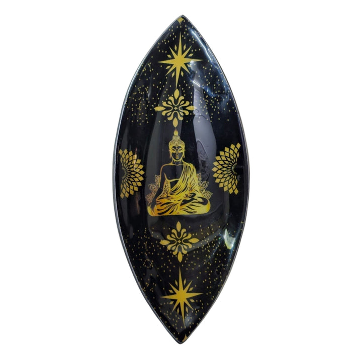 Emaille-Räucherschale – Aluminium – Gold & Schwarzer Buddha