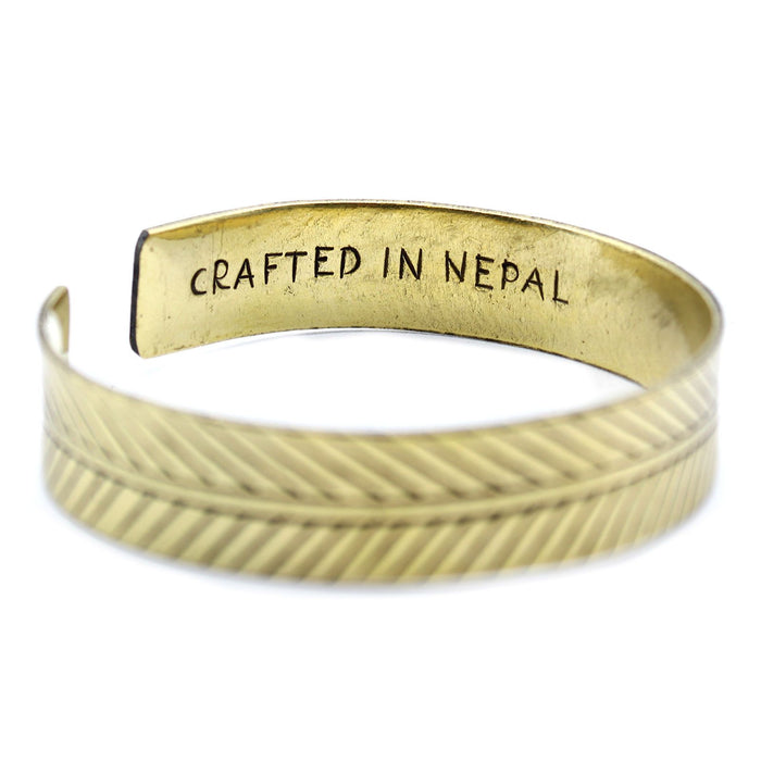 Tibetan Mantra Bracelet - Tribal Leaf, Wide Brass