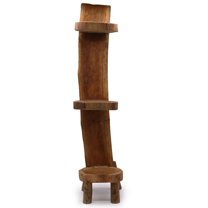 Natural Teak Log Shelf Display Unit - 3 Shelves