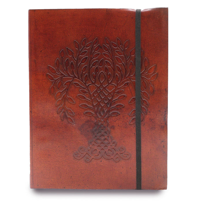 Vegetable Tanned Leather Notebook with Strap - Tree of Life (Medium)