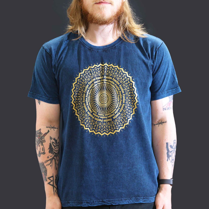 Stonewashed Cotton T-Shirt – Mandala, Blue (Large)
