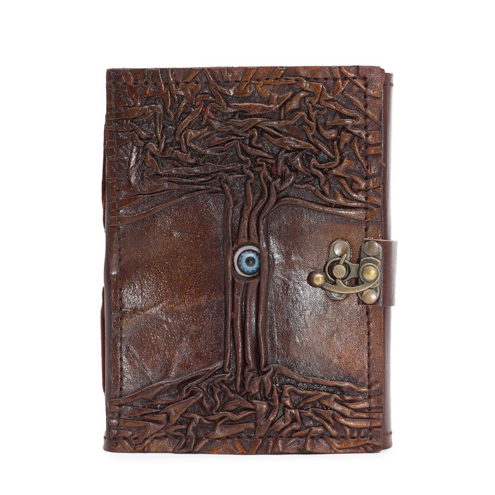 Leder Notizbuch - Böser Blick, Schwarz Hellbraun (18x13cm)