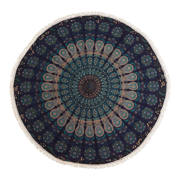 Small Mandala Roundie Cotton Art (130cm) - Peacock Blues