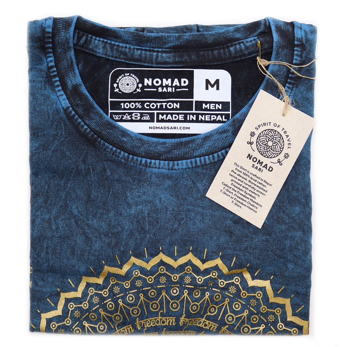 Stonewashed Cotton T-Shirt - Mandala, Blue (Medium)