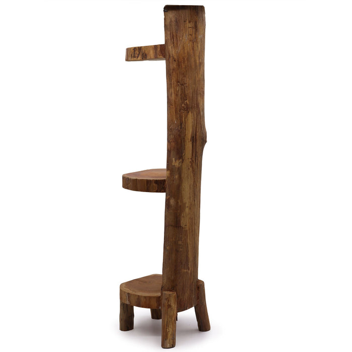 Natural Teak Log Shelf Display Unit - 3 Shelves