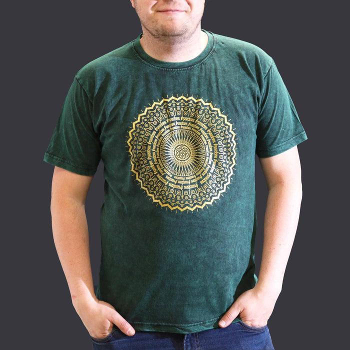 Baumwoll-T-Shirt mit Stonewash-Effekt – Mandala, Grün (XL)