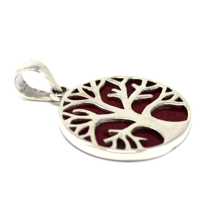 Sterling Silver & Coral Effect Pendant - Tree of Life (20mm)