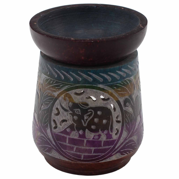 Large Soapstone Oil Burner - Elephant, Multicoloured