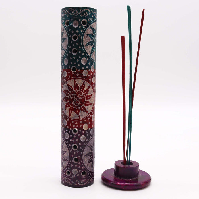 Soapstone Tower Incense Holder - Round, Suns