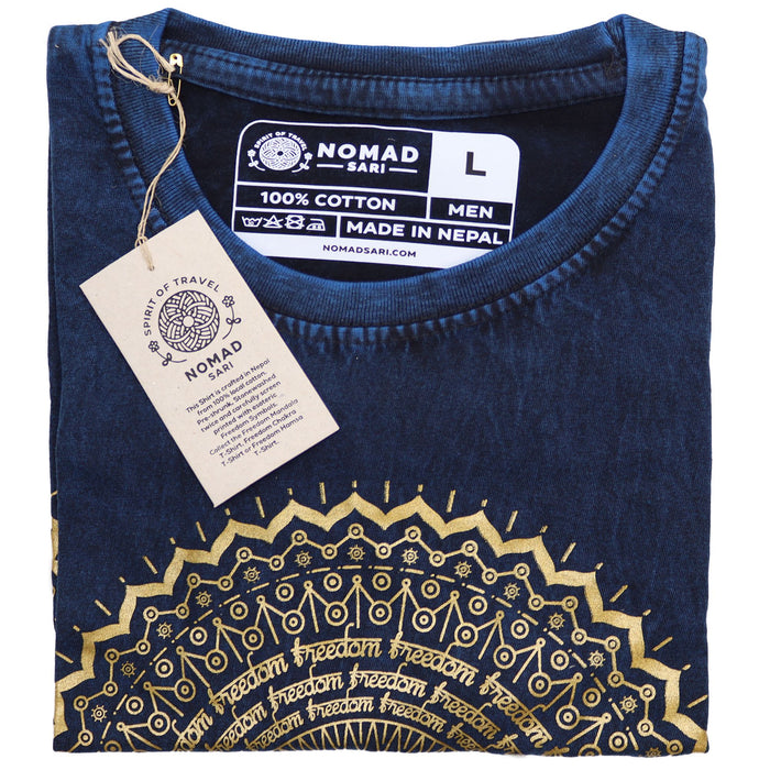 Stonewashed Cotton T-Shirt – Mandala, Blue (Large)