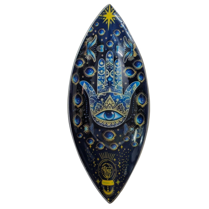 Enamel & Aluminium Incense Bowl - Blue Hamsa