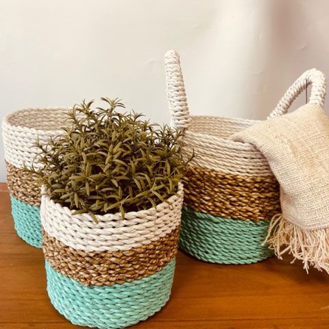 Seegras-Körbe – Grün, Natur & Weiß – 3er-Set