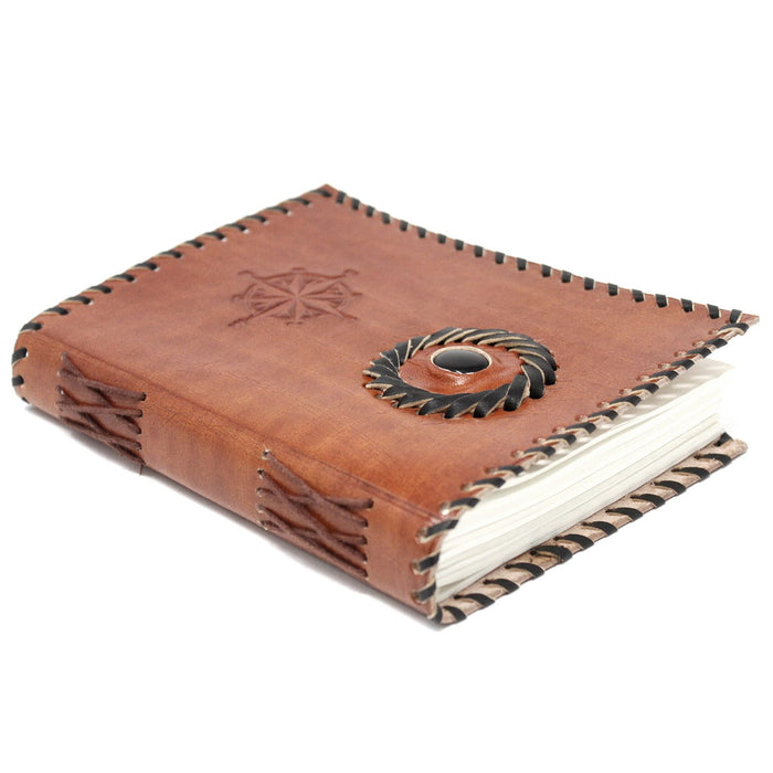 Ledernotizbuch – Schwarzer Onyx & Kompass (17,78 cm x 12,7 cm)