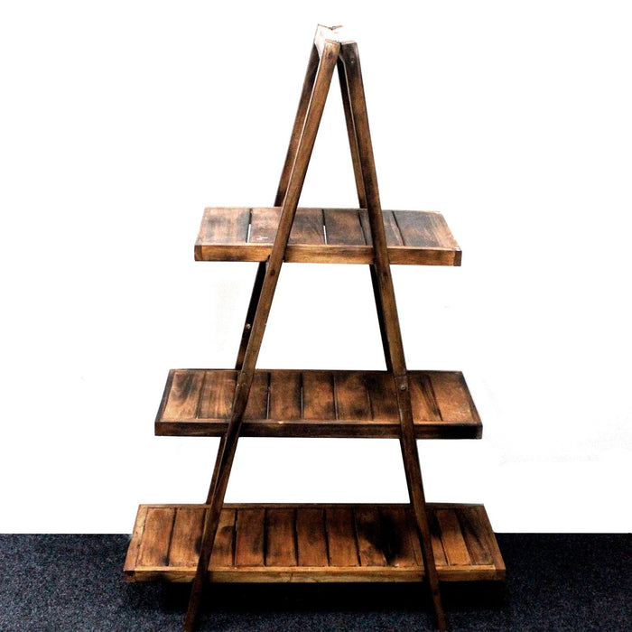 Zusammenklappbare A-Rahmenregale aus Albesia-Holz – Braun