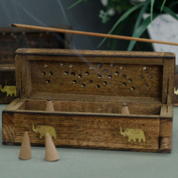 Räucherbox aus Mangoholz für Räucherkegel (15 cm)