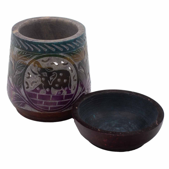 Large Soapstone Oil Burner - Elephant, Multicoloured