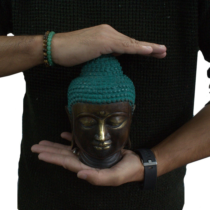 Großer Buddha-Kopf aus Messing