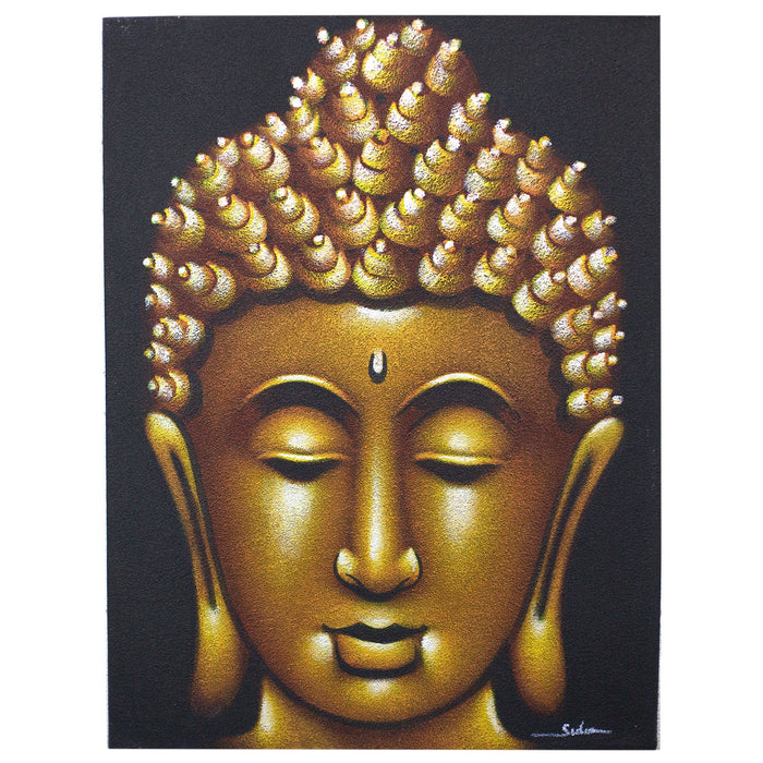 Painted Canvas - Gold Buddha Face, Sand Finish