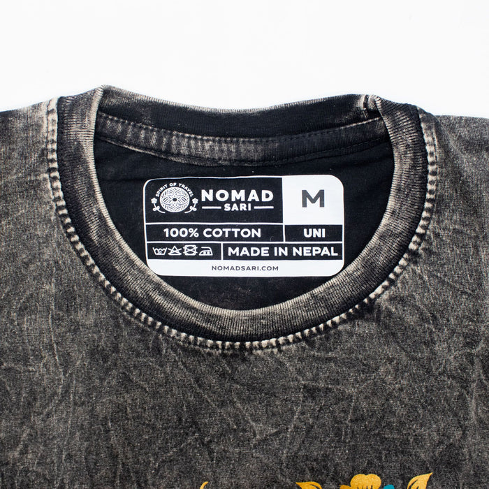 Stonewashed Cotton T-Shirt - Compass of Life, Charcoal (Medium)