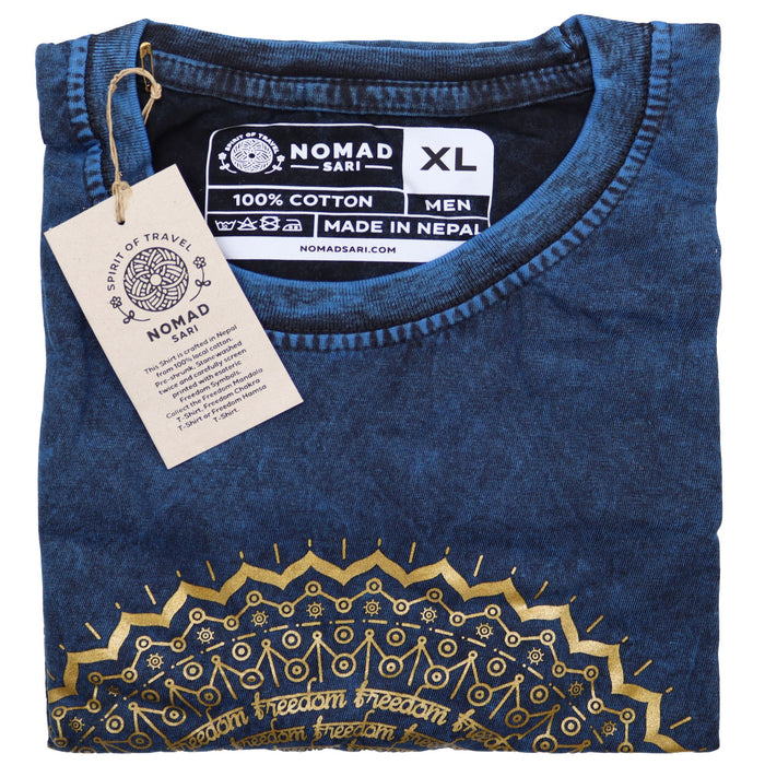 Stonewashed Cotton T-Shirt – Mandala, Blue (XL)