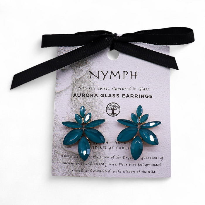 Nymph Aurora Glass Earrings - Flowers, Teal Green