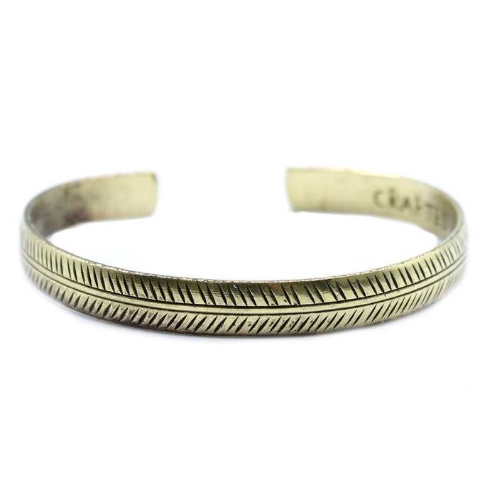 Tibetan Mantra Bracelet - Tribal Leaf, Narrow Brass