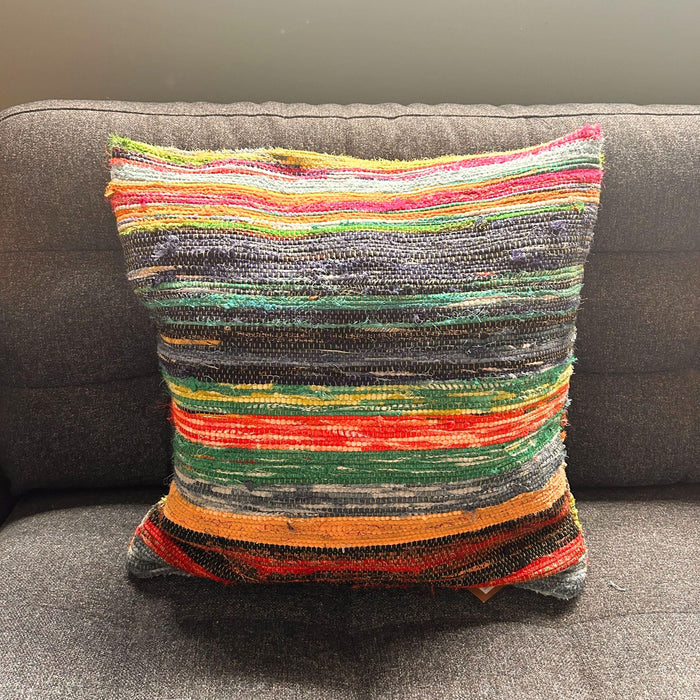 Rag Rug Cushion Cover - Natural Greens