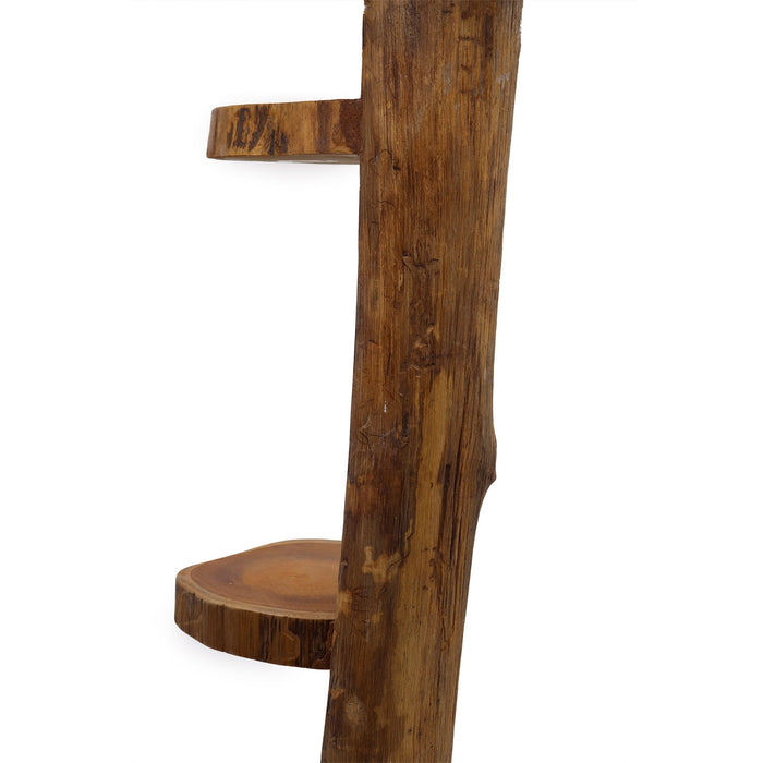 Natural Teak Log Shelf Display Unit - 3 Shelves