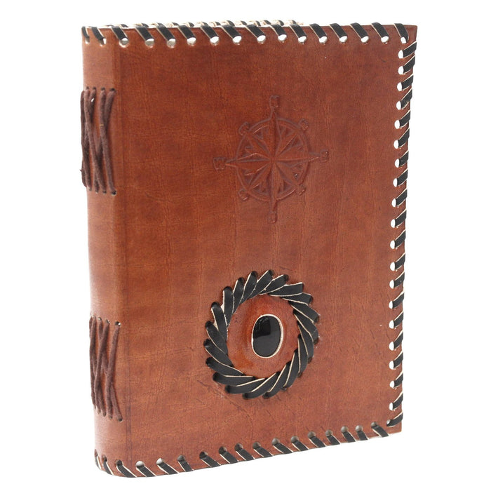 Ledernotizbuch – Schwarzer Onyx & Kompass (17,78 cm x 12,7 cm)