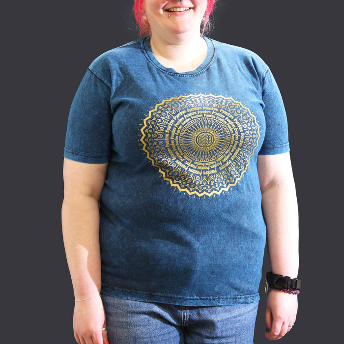 Stonewashed Cotton T-Shirt – Mandala, Blue (XL)