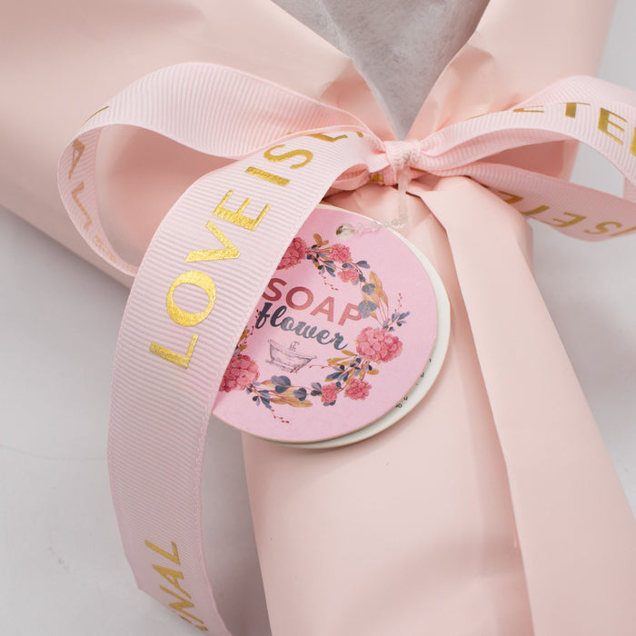 Soap Flower Bouquet with Gift Card - Pink Roses - "Love is Eternal"