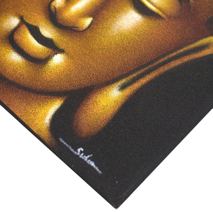 Painted Canvas - Gold Buddha Face, Sand Finish