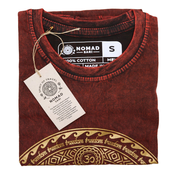 Stonewashed Cotton T-Shirt – Chakra, Maroon (Small)