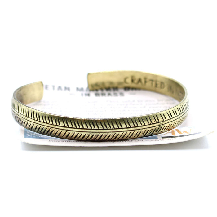Tibetan Mantra Bracelet - Tribal Leaf, Narrow Brass