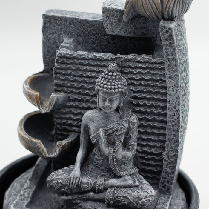 Tabletop Water Feature - Buddha, Lotus Flower & Cascading Pots