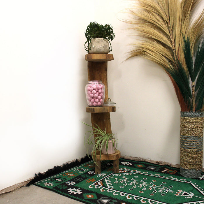 Natural Teak Log Shelf Display Unit - 3 Shelves